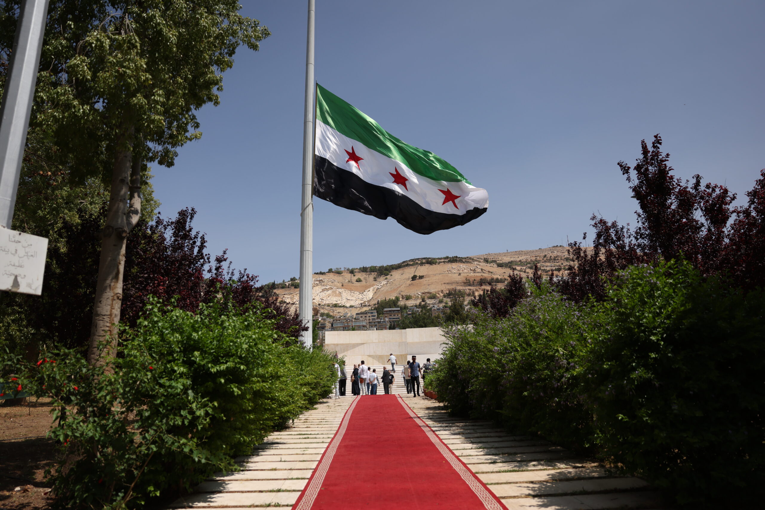 رفع أكبر علم لسوريا في حديقة تشرين بدمشق