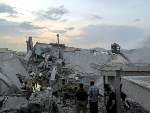 building that was hit by an Israeli strike in Tehran