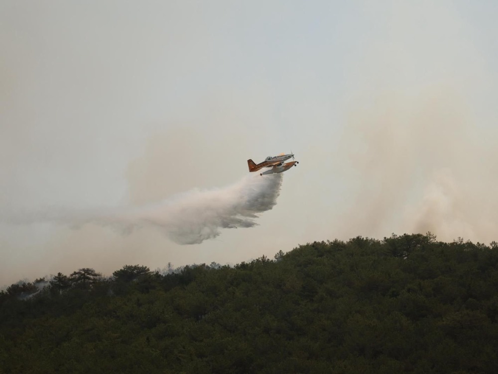 طائرة إطفاء تحاول إخماد حريق في إحدى الغابات التركية