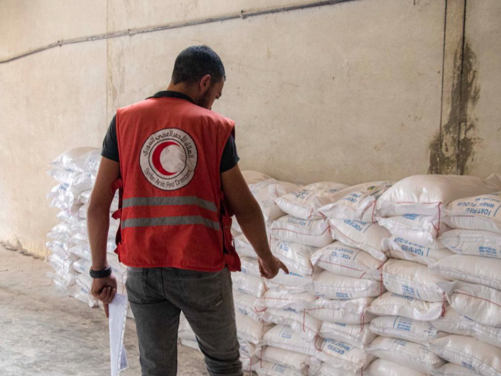 الهلال الأحمر: إدخال 450 طن طحين إلى السويداء