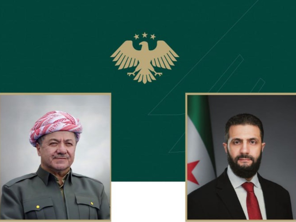 الرئيس الشرع يؤكد خلال مهاتفته بارزاني أن حقوق الأكراد مصونة