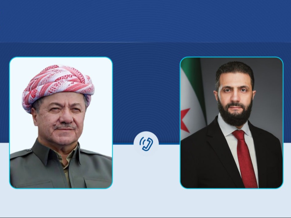 الرئيس الشرع يبحث هاتفياً مع بارزاني مستجدات الأوضاع في سوريا