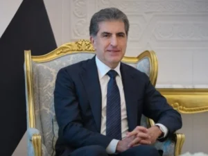 رئيس إقليم كردستان العراق نجيرفان بارزاني خلال تصريح صحفي