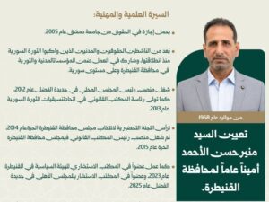 تعيين منير حسن الأحمد أميناً عاماً لمحافظة القنيطرة