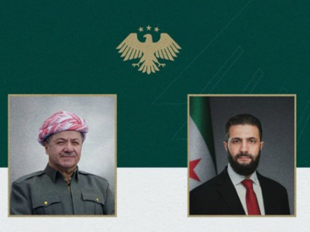 الرئيس الشرع يبحث هاتفياً مع مسعود بارزاني التطورات الأخيرة في سوريا
