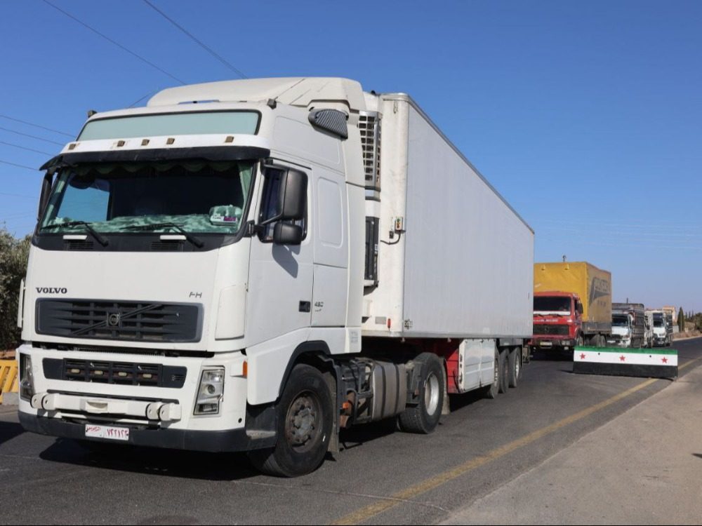 trade caravan قافلة تجارية جديدة تدخل السويداء لدعم الاحتياجات الأساسية في المحافظة